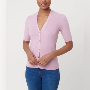 Loft puff sleeve pink cardigan